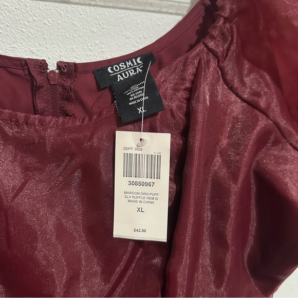 Cosmic Aura Maroon Organza Tiered Dress - Picture 5 of 8